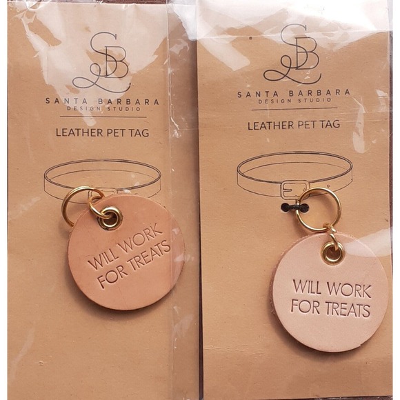 New Santa Barbara Design Studio Leather Pet Tag Will Work For Treats 2 pack - Picture 1 of 2
